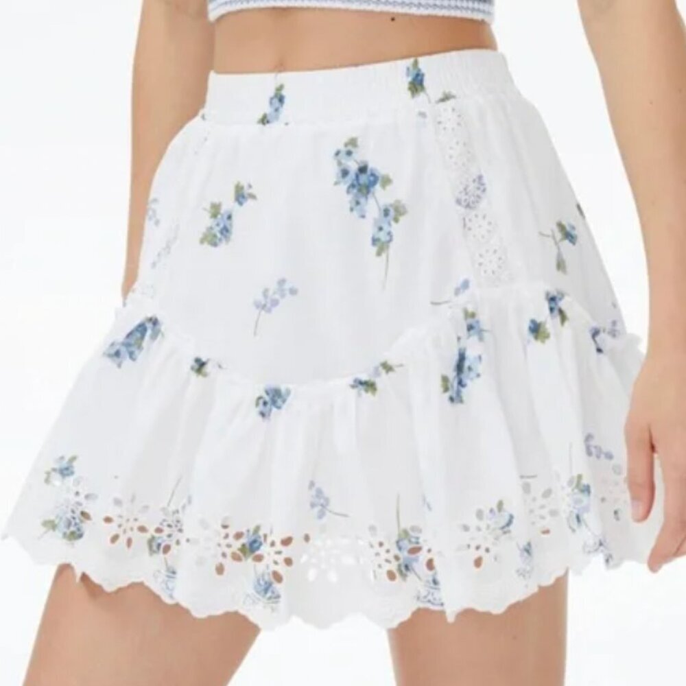 Floral Eyelet Ruffled Skirt